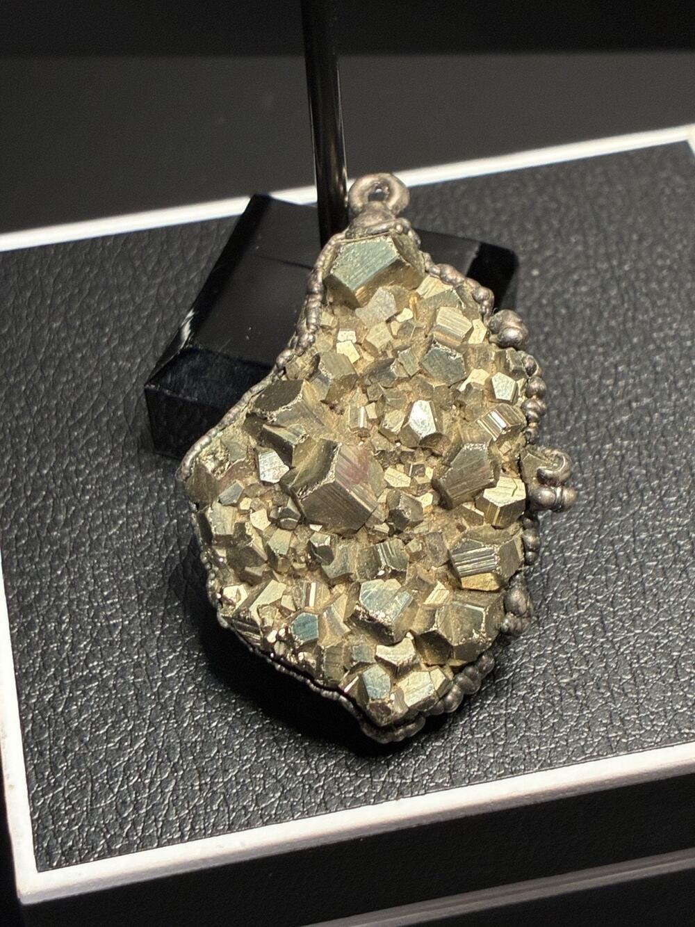 Natural Pyrite Cluster Pendant Rough Stone Rustic Artisan Setting
